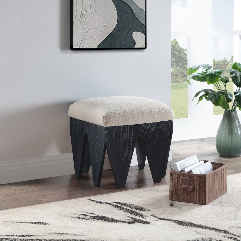 Altair Beige Velour Fur Fabric Bench