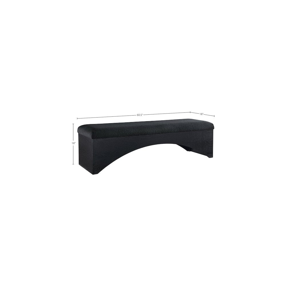 Lawson Black Velour Fur Fabric Bench