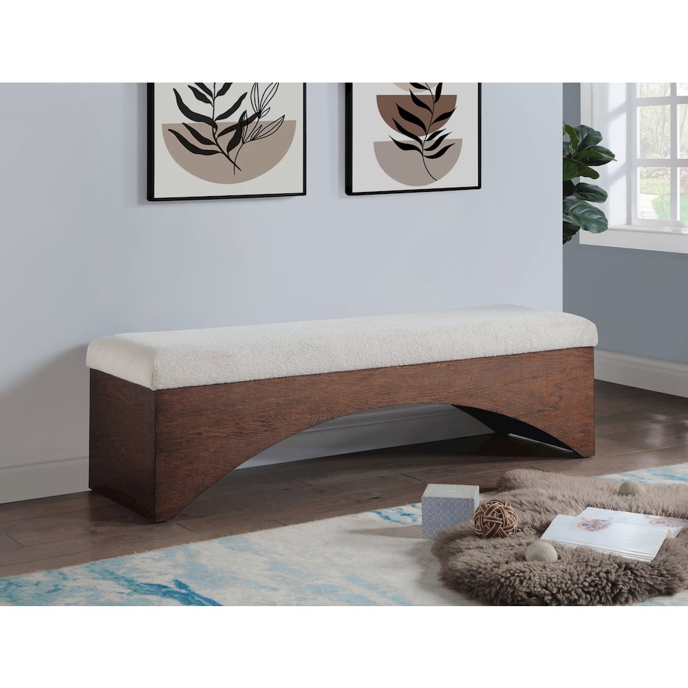 Lawson Beige Velour Fur Fabric Bench