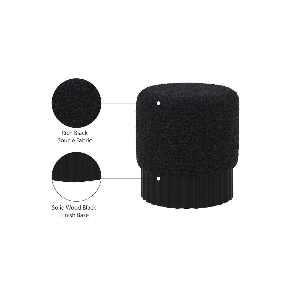 Veranda Black Boucle Fabric Ottoman/Stool