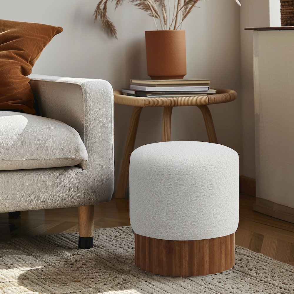 Veranda Cream Boucle Fabric Ottoman/Stool