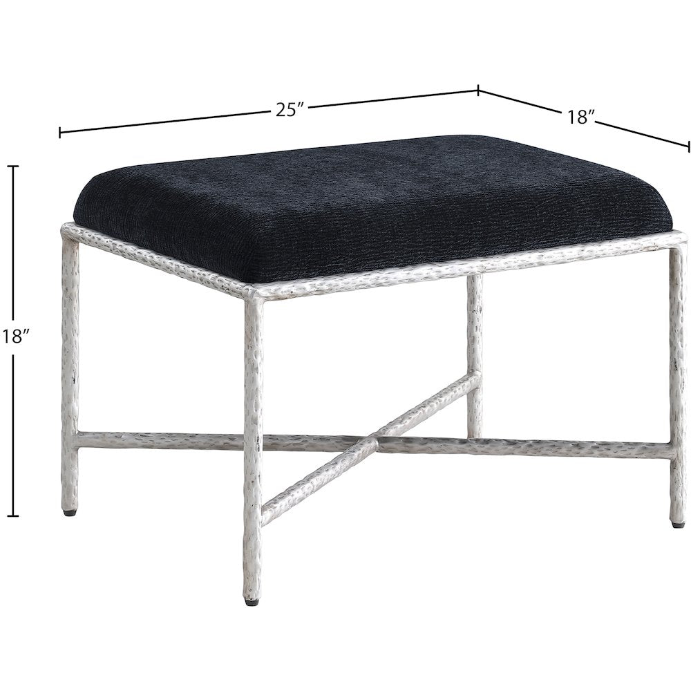 Valley Black Chenille Fabric Bench