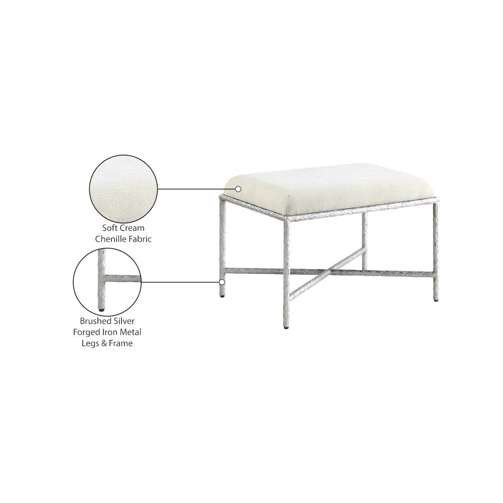 Valley Cream Chenille Fabric Bench