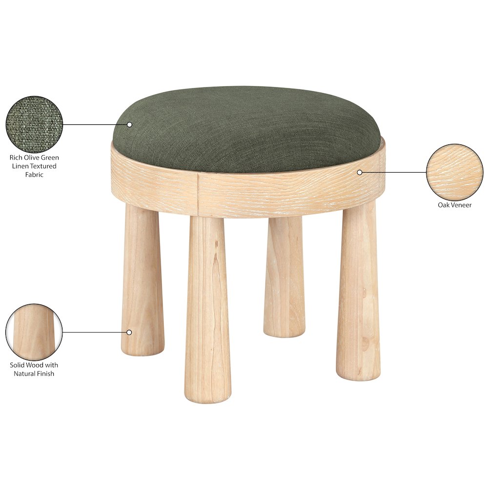 Larea Olive Linen Textured Fabric Upholstered Ottoman
