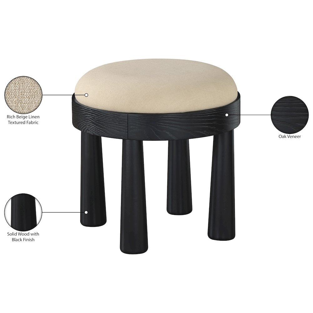 Larea Beige Linen Textured Fabric Upholstered Ottoman