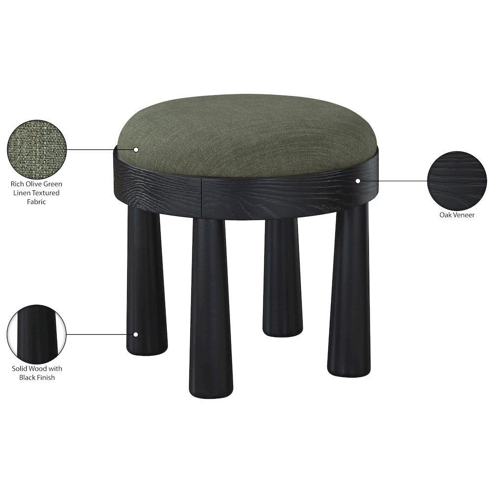 Larea Olive Linen Textured Fabric Upholstered Ottoman