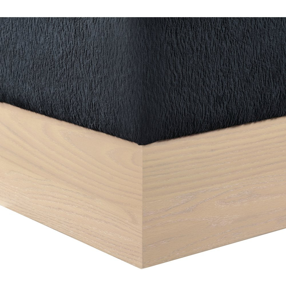 Havre Black Velour Fur Fabric Ottoman/Stool