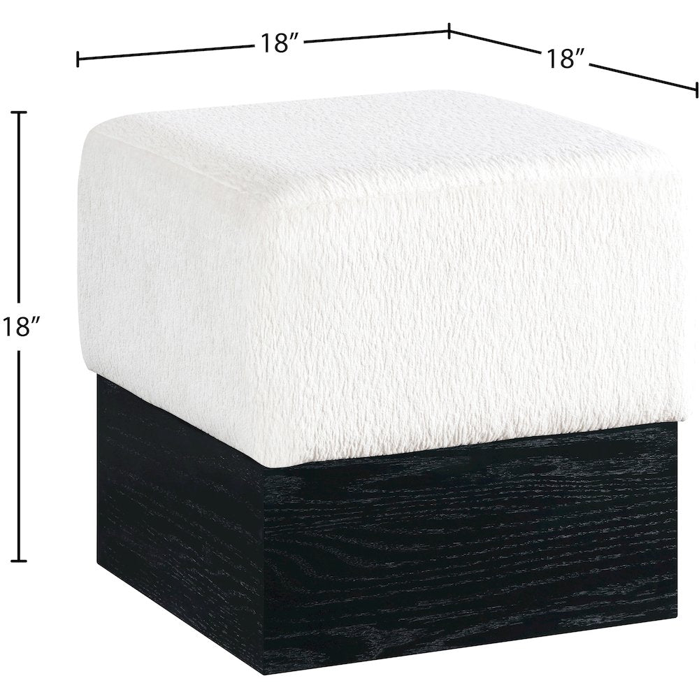 Havre Cream Velour Fur Fabric Ottoman/Stool