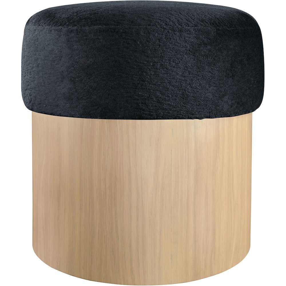 Nimes Black Velour Fur Fabric Ottoman/Stool