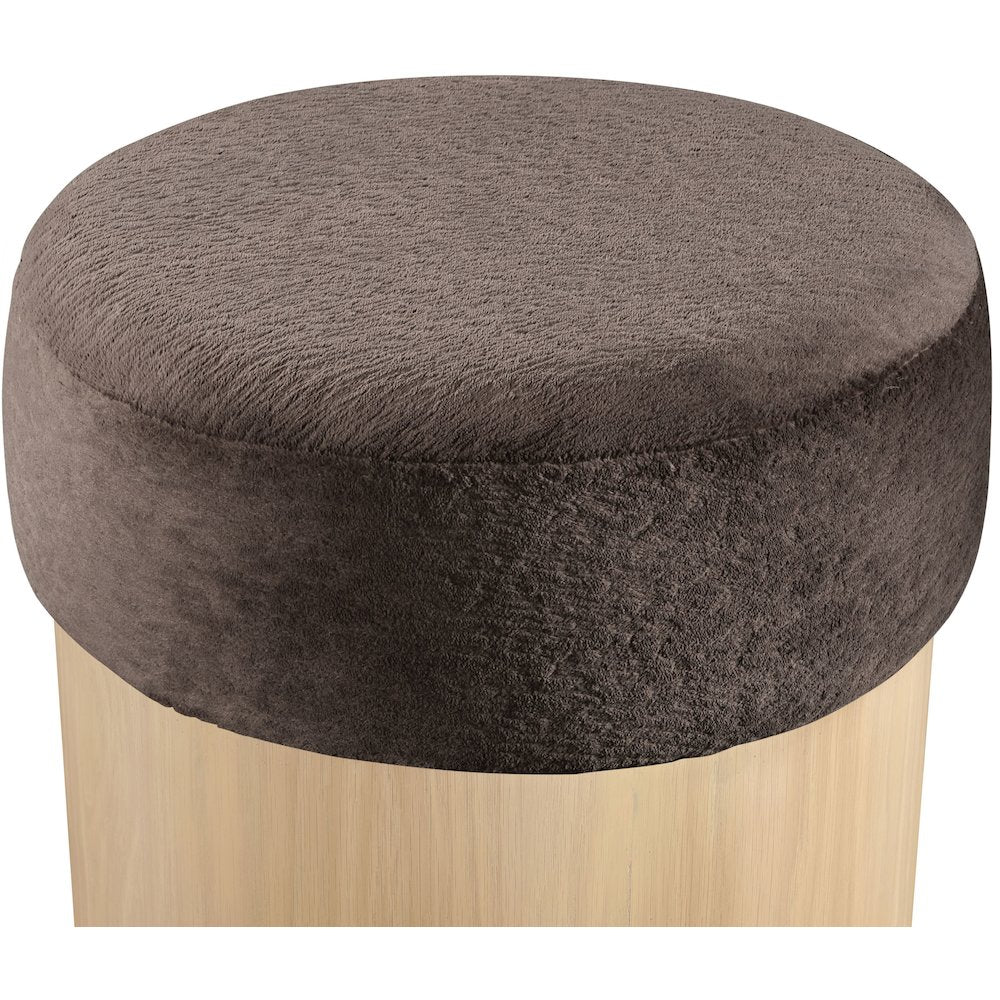 Nimes Brown Velour Fur Fabric Ottoman/Stool