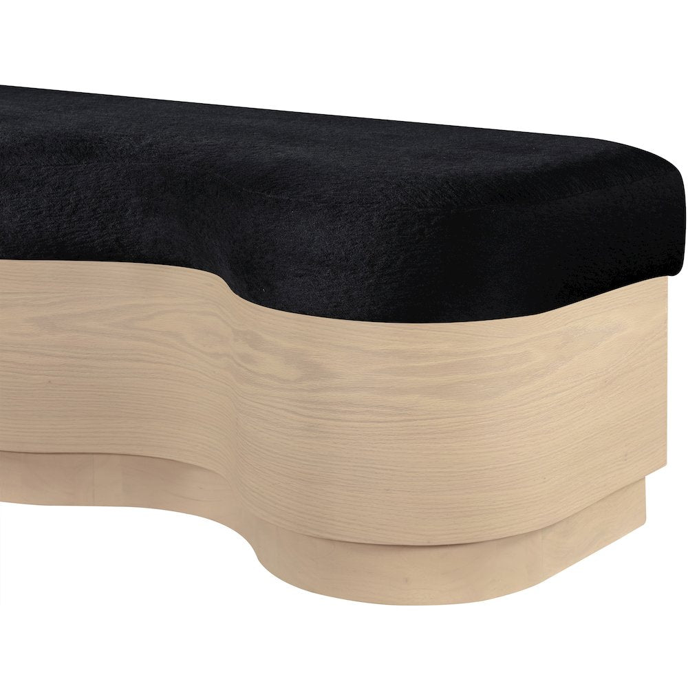 Savoy Black Velour Fur Fabric Bench