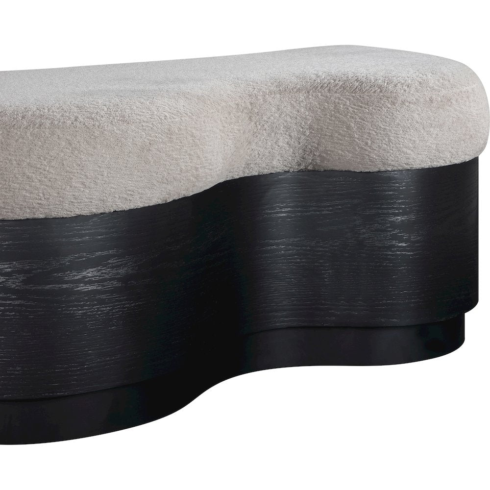 Savoy Beige Velour Fur Fabric Bench