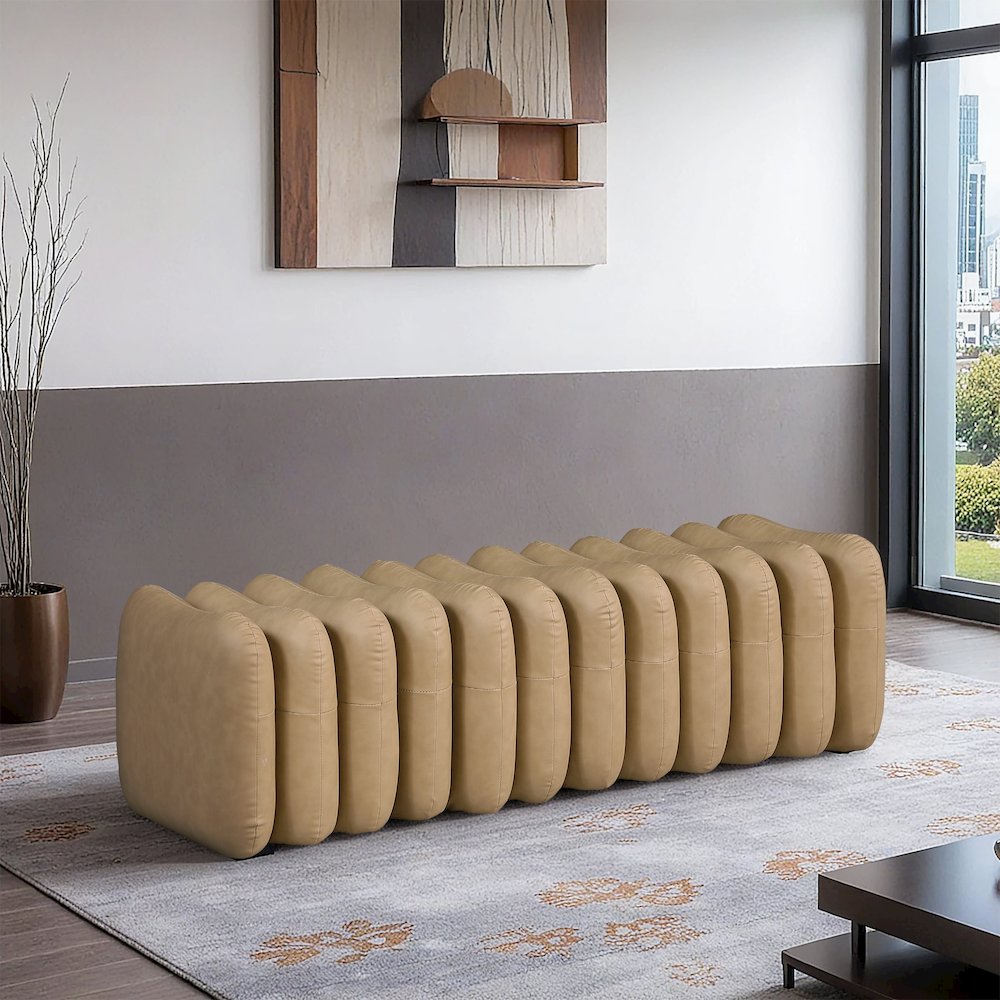 Atticus Tan Vegan Leather Bench