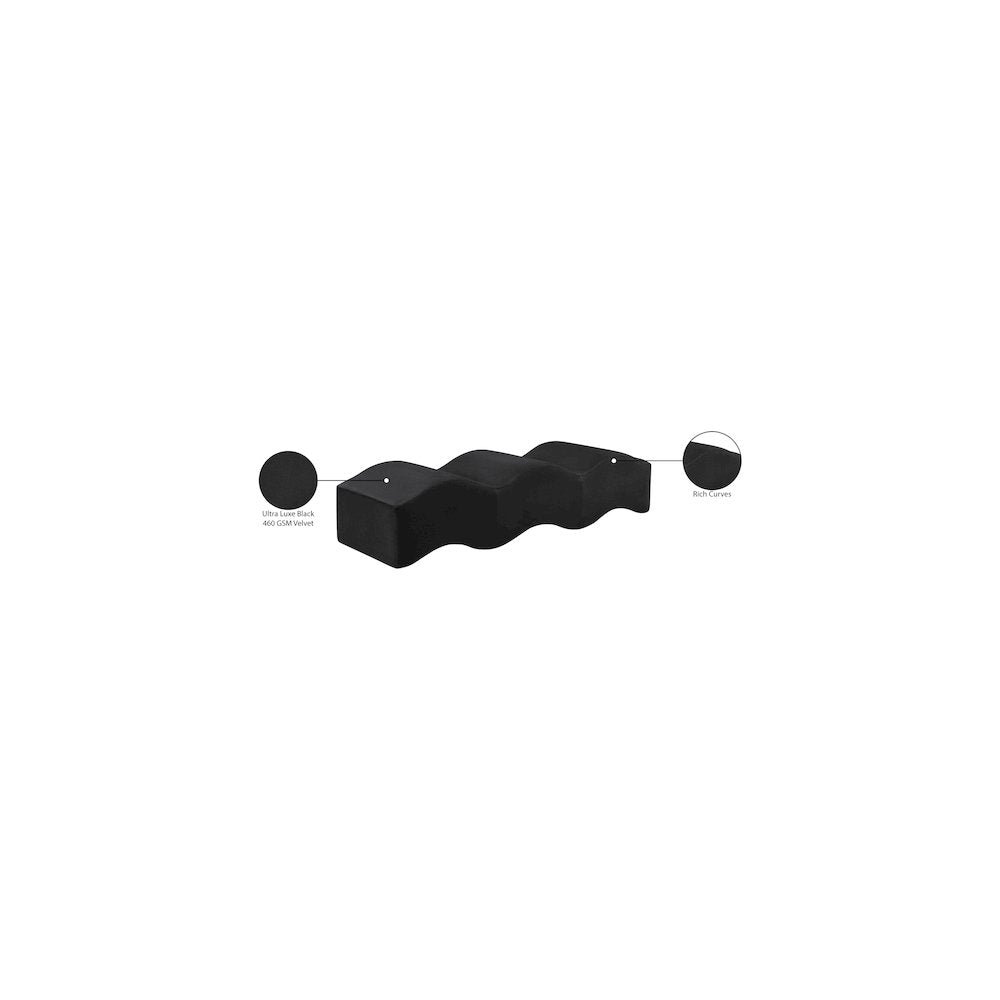 Wave Black Velvet Bench