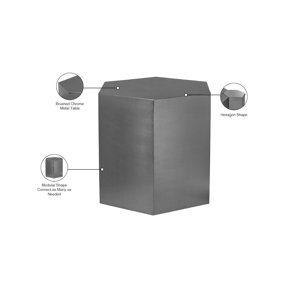Hexagon Brushed Chrome End Table