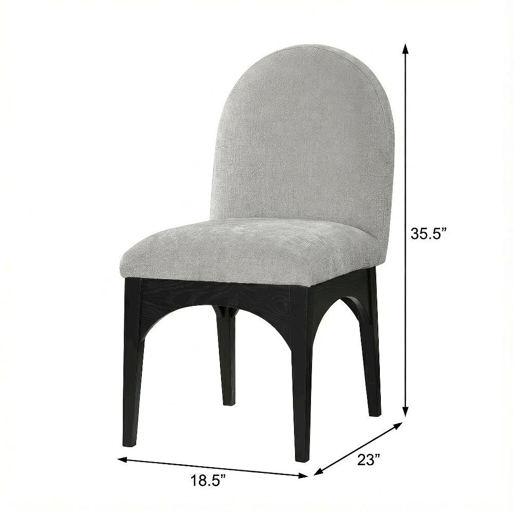 Black Chenille Fabric Dining Chair with Art Deco Back and Cushioned Seat