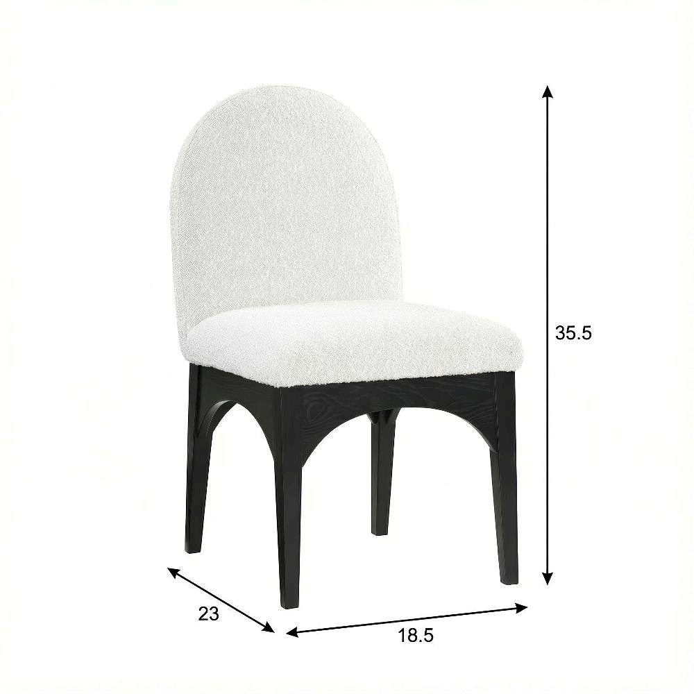 Black Boucle Fabric Dining Chair with Art Deco Style and Cushioned Seat