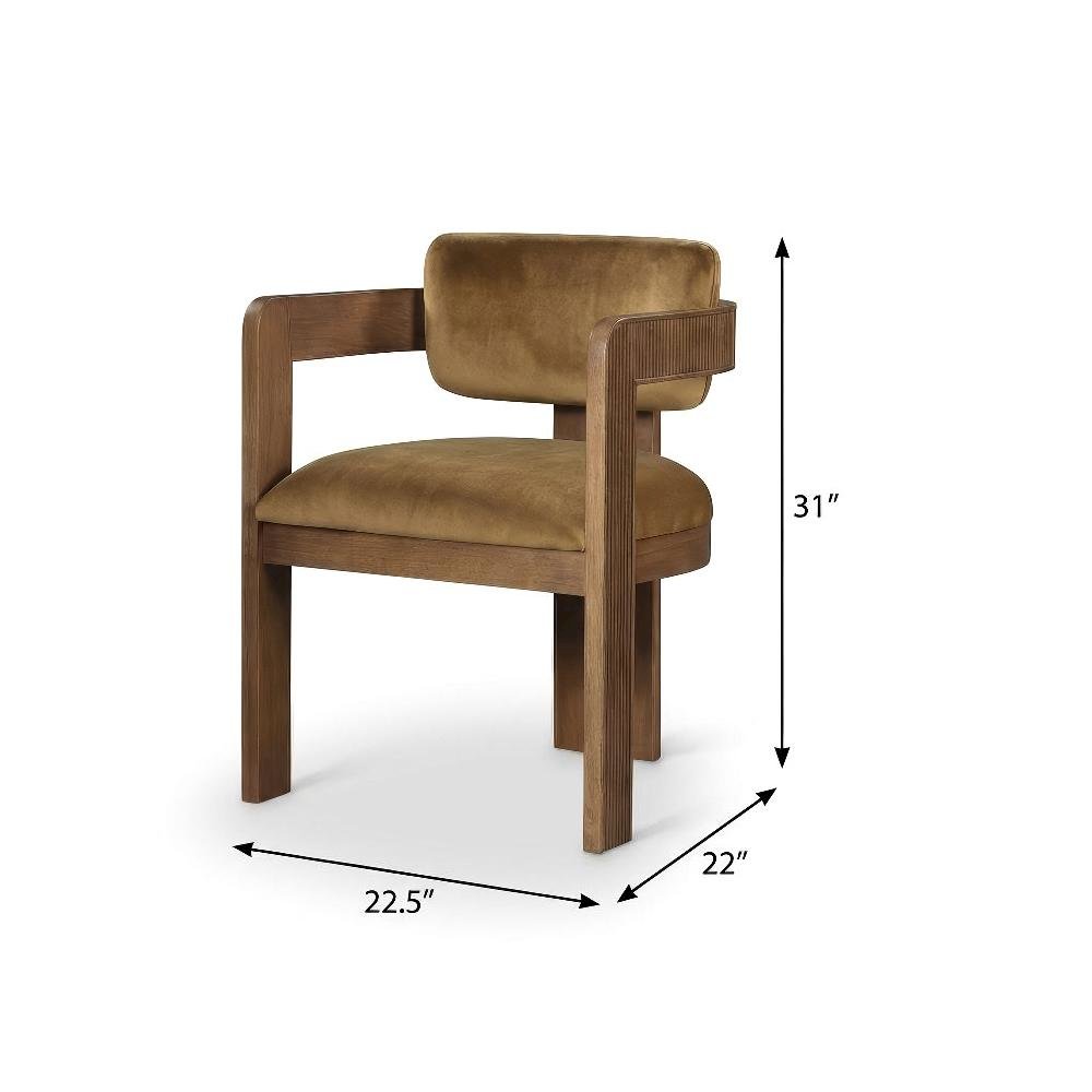 Brown Velvet Dining Chairs Set of 2 with Armrests and Durable Frame