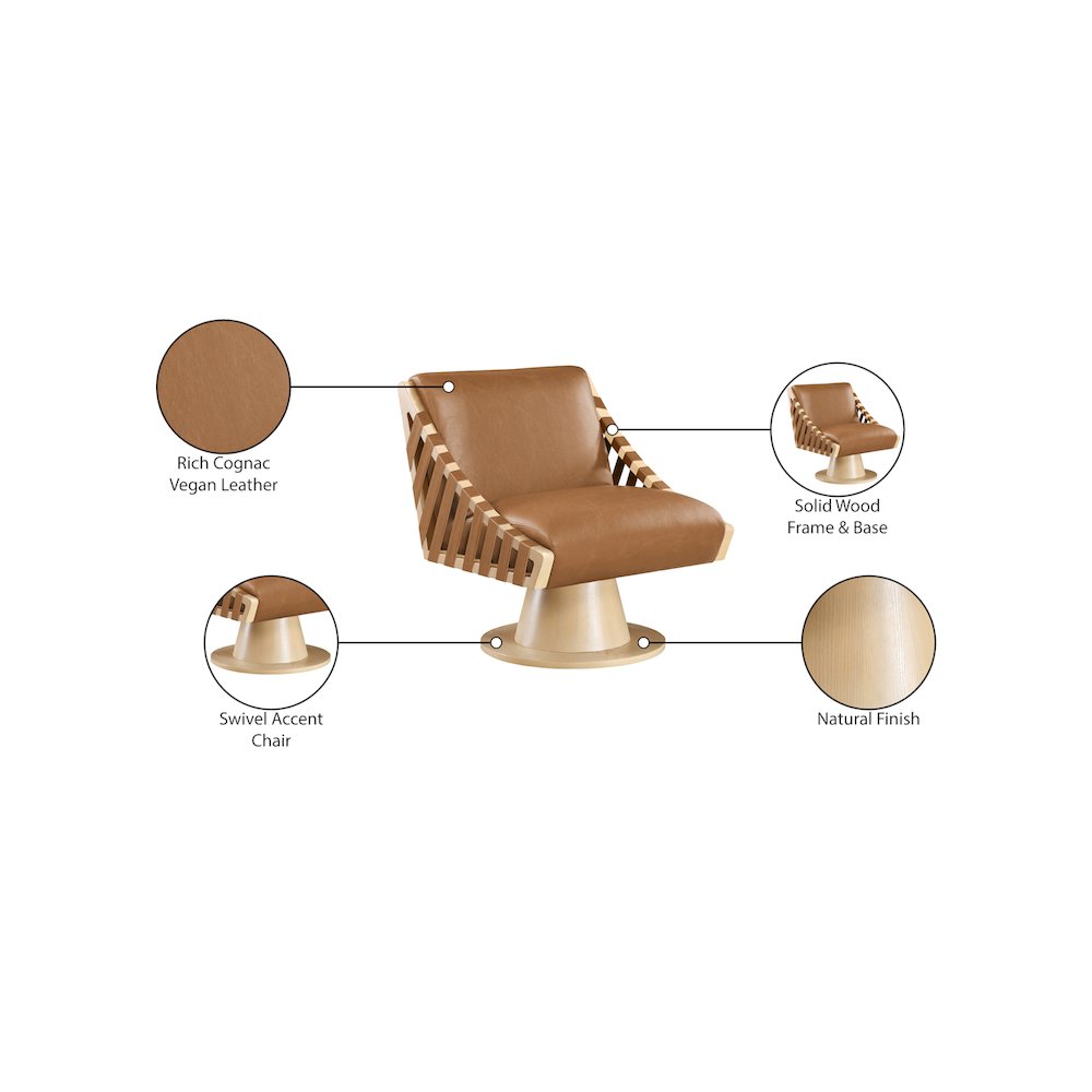 Millwin Cognac Vegan Leather Swivel Accent Chair