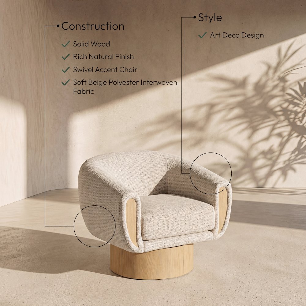 Avella Beige Interwoven Fabric Upholstered Swivel Accent Chair