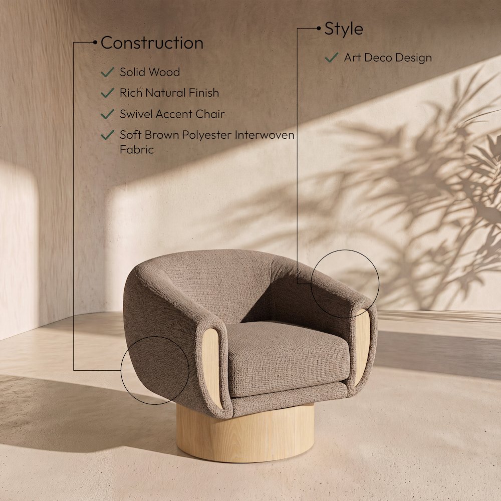 Avella Brown Interwoven Fabric Upholstered Swivel Accent Chair