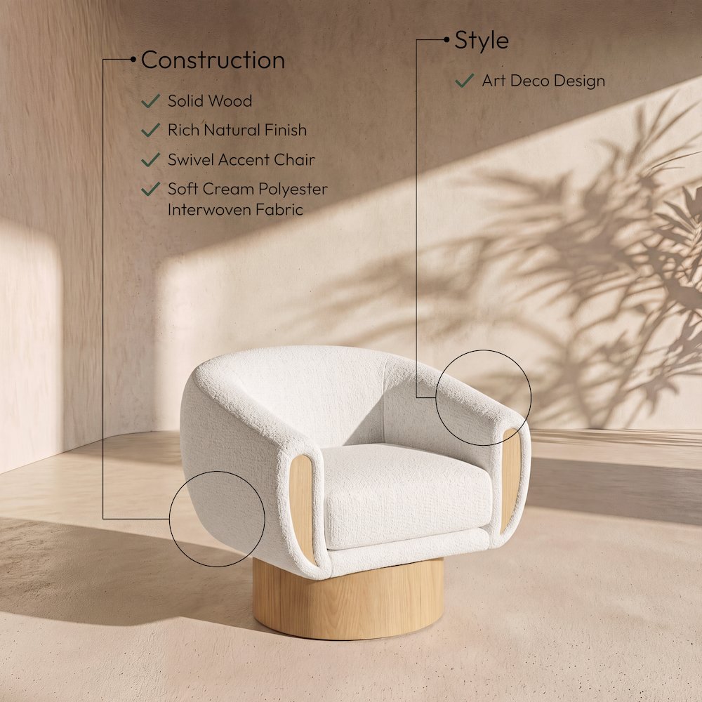 Avella Cream Interwoven Fabric Upholstered Swivel Accent Chair
