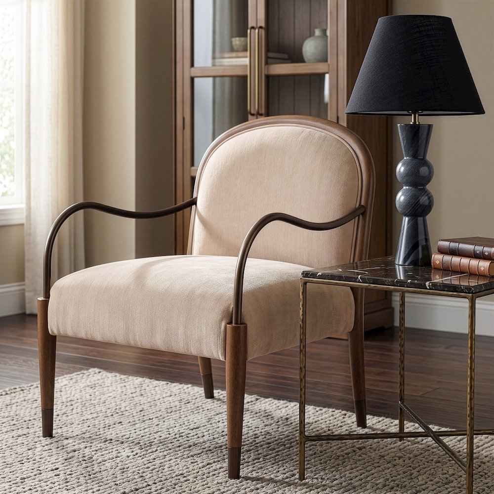 Cambria Beige Performance Fabric Upholstered Accent Chair