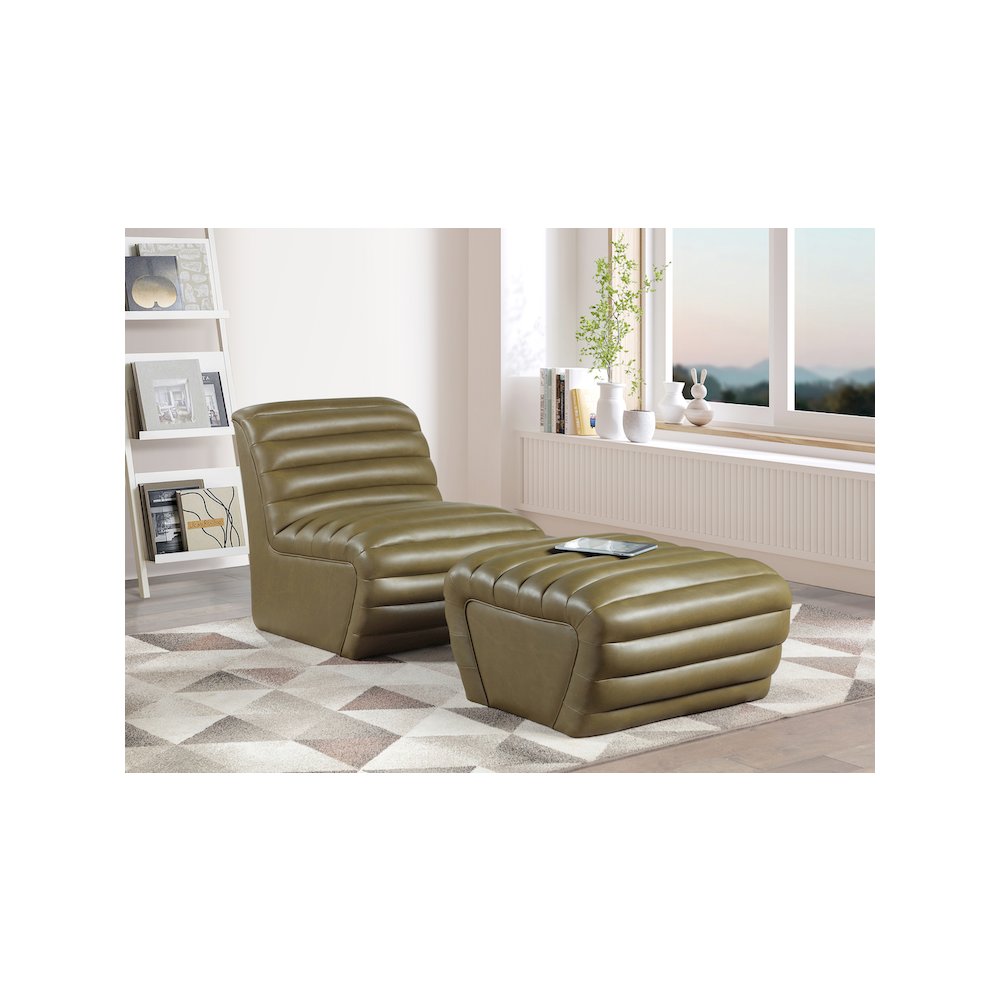 Vega Olive Vegan Leather Ottoman