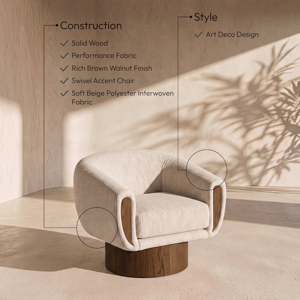 Avella Beige Interwoven Fabric Upholstered Swivel Accent Chair
