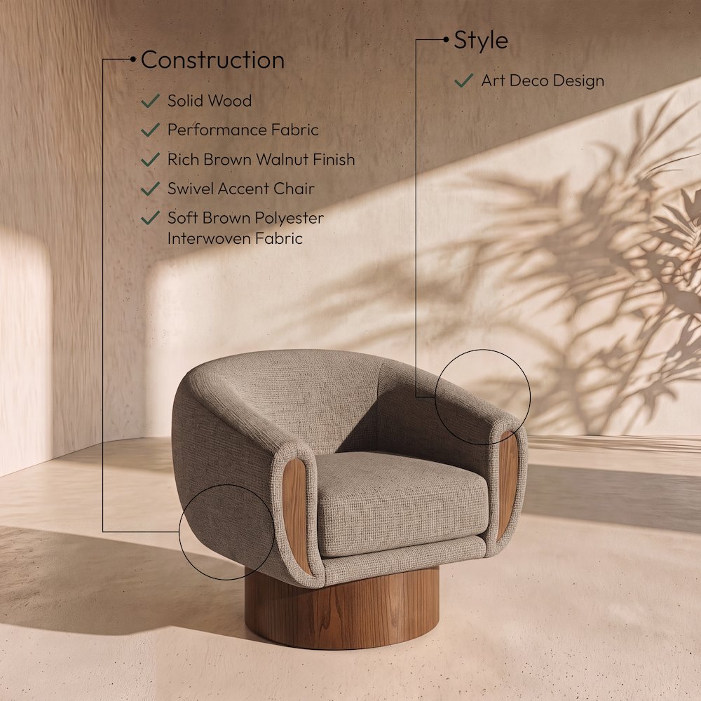 Avella Brown Interwoven Fabric Upholstered Swivel Accent Chair