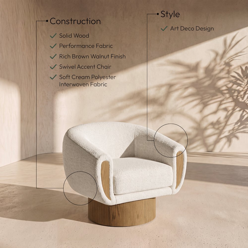 Avella Cream Interwoven Fabric Upholstered Swivel Accent Chair