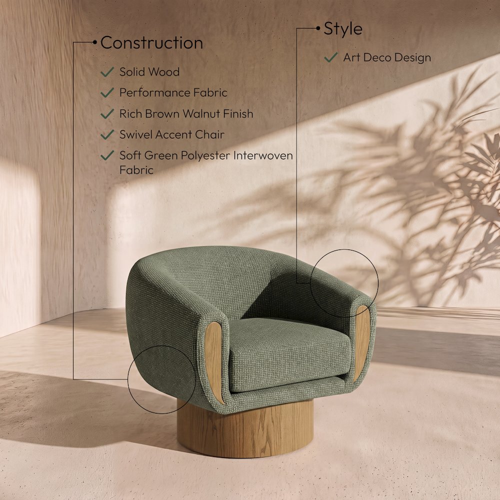 Avella Green Interwoven Fabric Upholstered Swivel Accent Chair