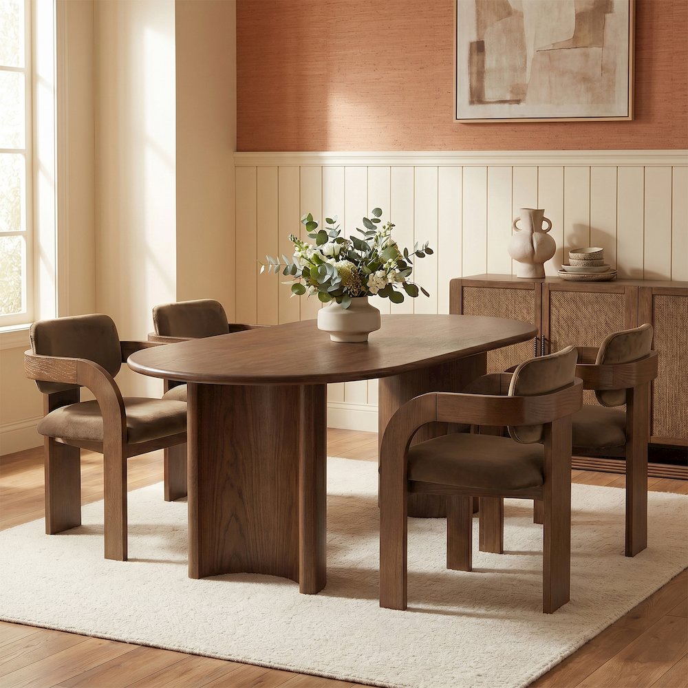 Cedra Brown Velvet Performance Fabric Upholstered Dining Chair, Set of 2