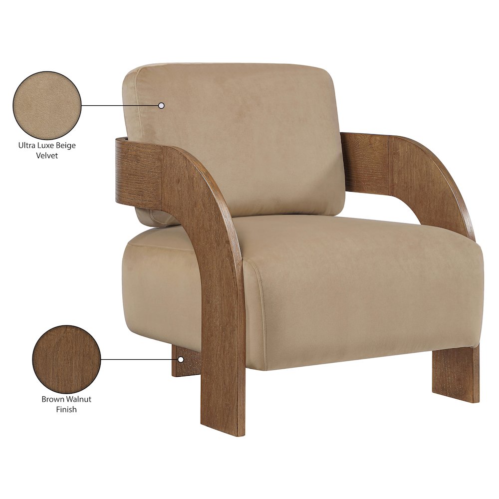 Cedra Beige Velvet Performance Fabric Upholstered Accent Chair