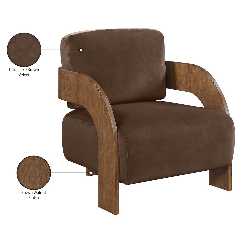 Cedra Brown Velvet Performance Fabric Upholstered Accent Chair