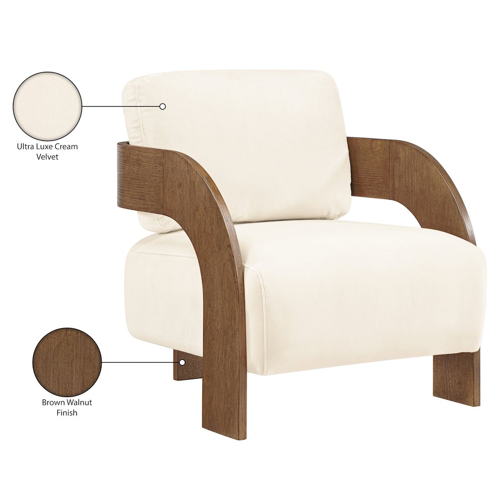 Cedra Cream Velvet Performance Fabric Upholstered Accent Chair