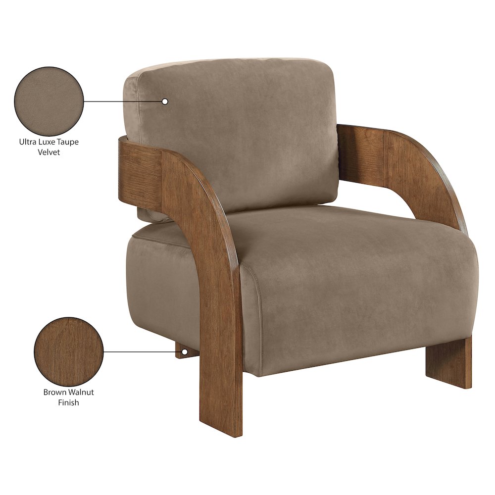 Cedra Taupe Velvet Performance Fabric Upholstered Accent Chair