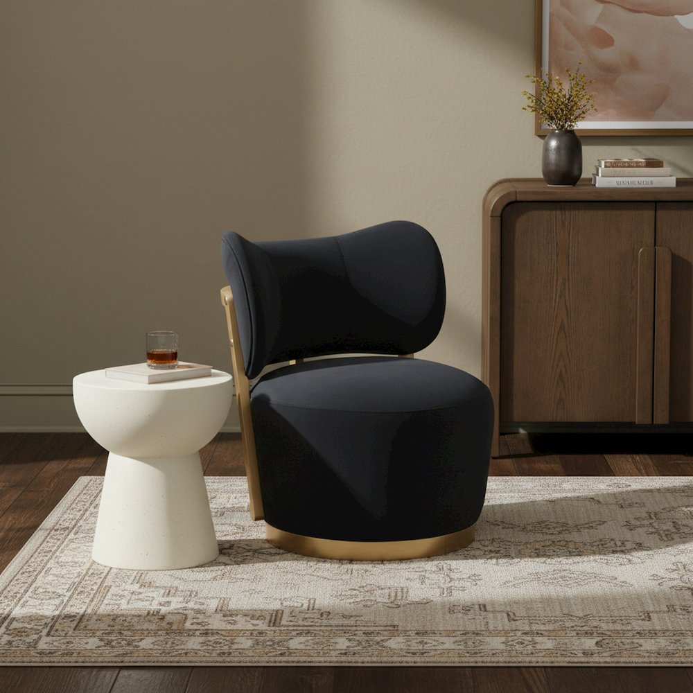 Elara Black Velvet Upholstered Swivel Accent Chair