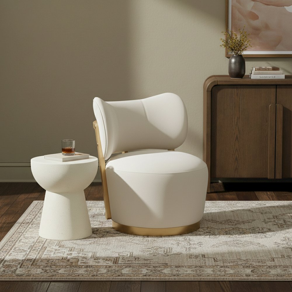 Elara Cream Velvet Upholstered Swivel Accent Chair