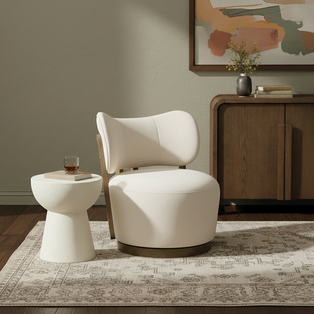 Elara Cream Velvet Upholstered Swivel Accent Chair