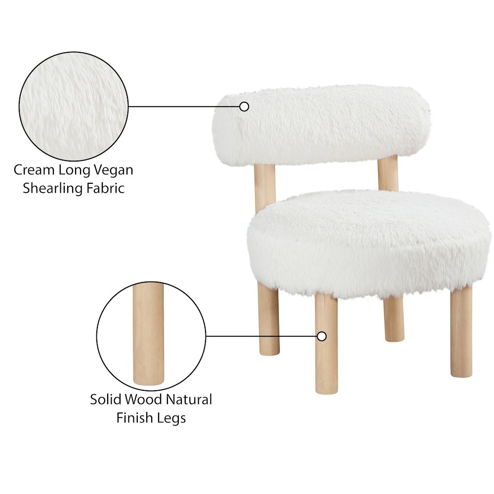 Ambre Cream Vegan Shearling Fabric Upholstered Accent Chair