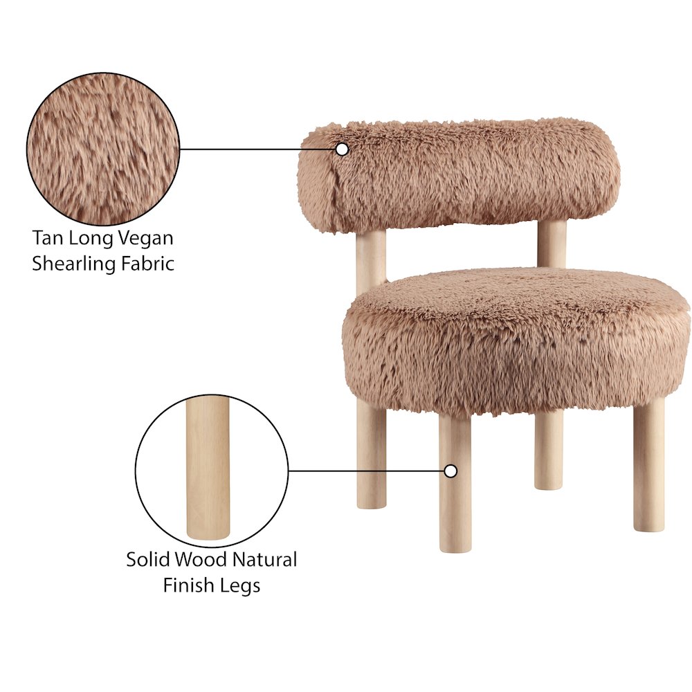 Ambre Tan Vegan Shearling Fabric Upholstered Accent Chair
