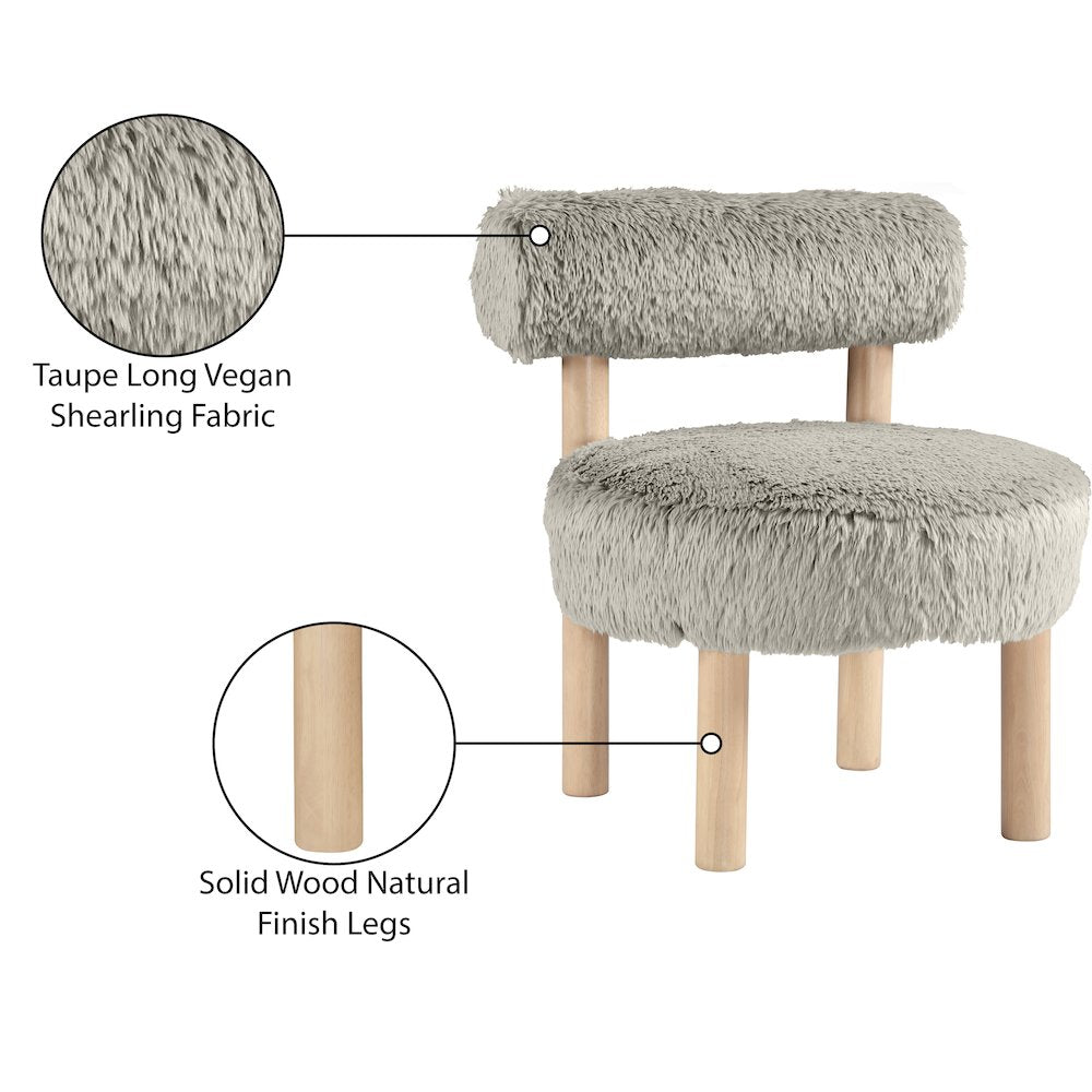 Ambre Taupe Vegan Shearling Fabric Upholstered Accent Chair
