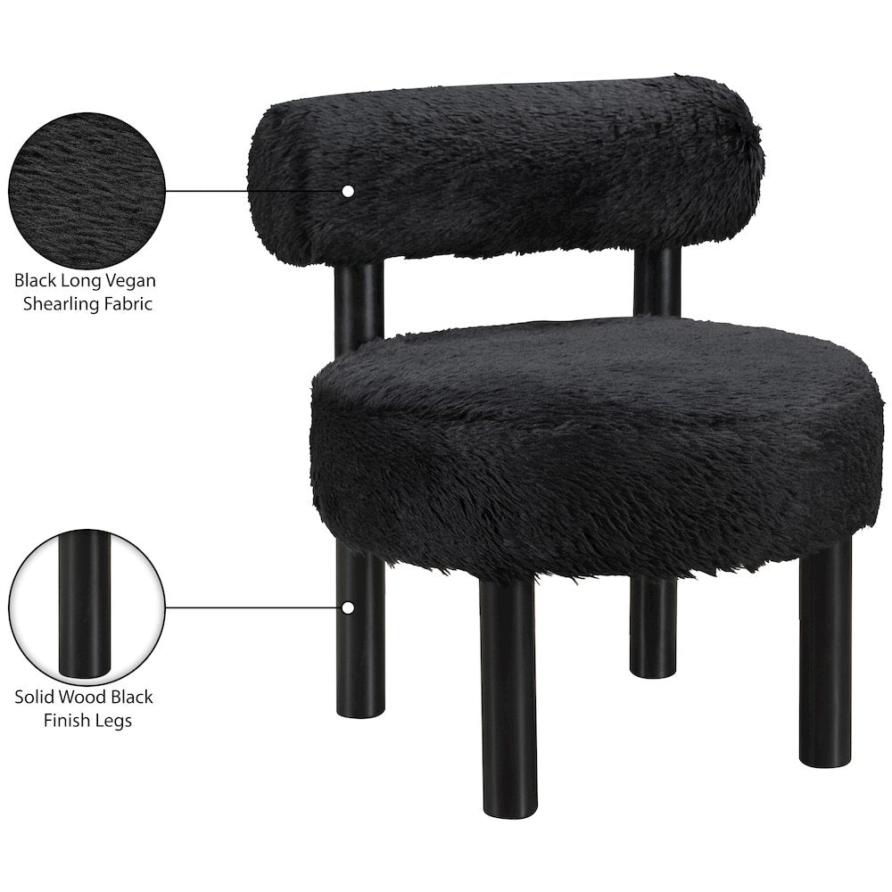 Ambre Black Vegan Shearling Fabric Upholstered Accent Chair
