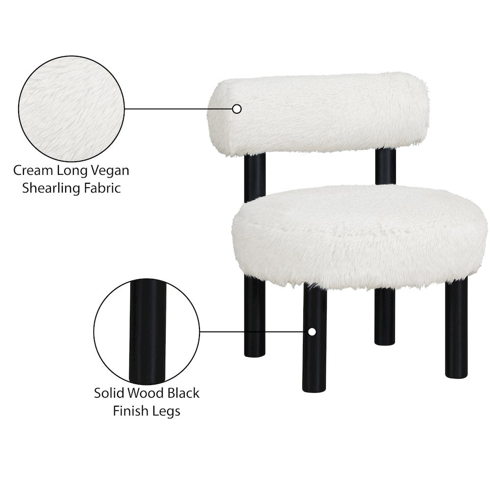Ambre Cream Vegan Shearling Fabric Upholstered Accent Chair