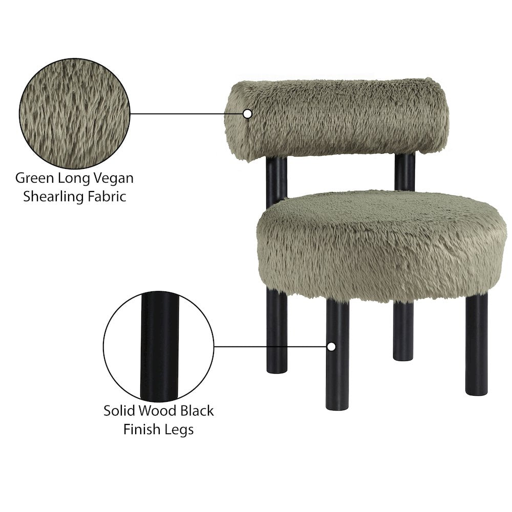 Ambre Green Vegan Shearling Fabric Upholstered Accent Chair