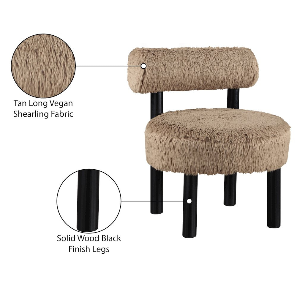 Ambre Tan Vegan Shearling Fabric Upholstered Accent Chair