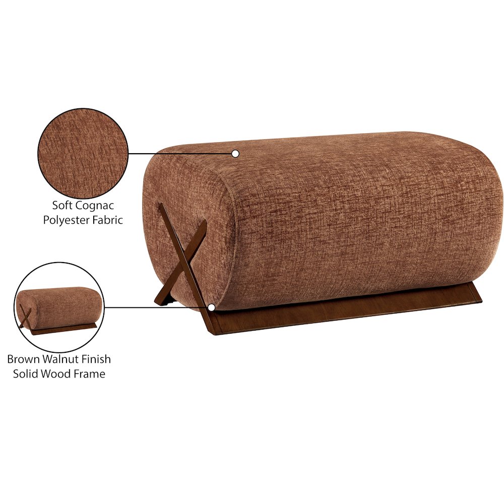 Akira Cognac Fabric Upholstered Ottoman