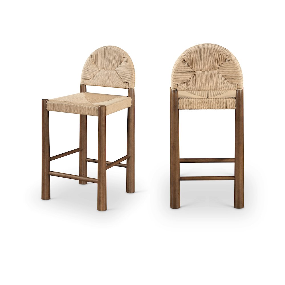 Bohemia Beige Woven Seagrass Cord And Solid Wood Counter Stool