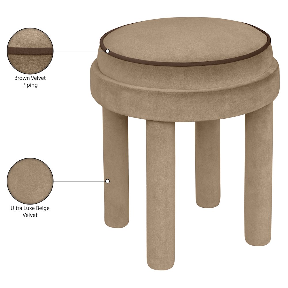 Velin Beige Velvet Upholstered Ottoman / Stool